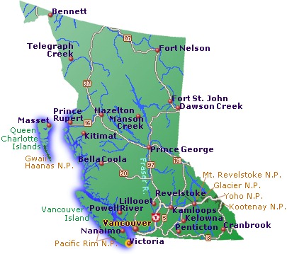 British Columbia Map of Cities and Highways