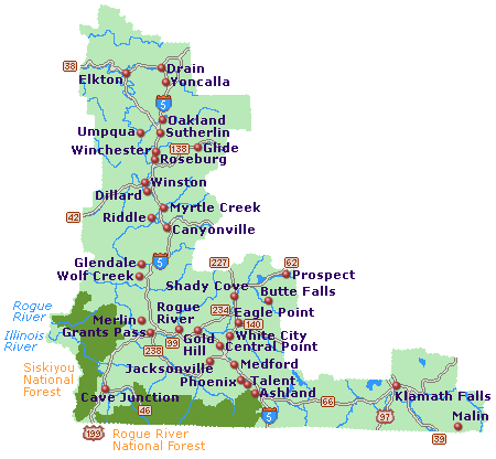 Map Of Oregon With Cities. Southern Oregon Map of Cities