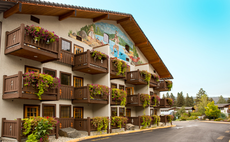 Beautiful flowers adorning the balconies at Icicle Village Resort