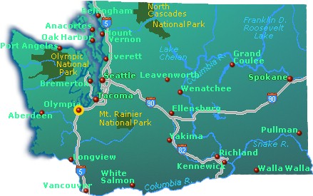 This Washington State Map shows Washington's Interstate Highways 