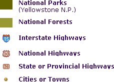 Map legend including highways, national forests, national parks: (11884 bytes)