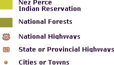 Map legend including highways, national forests, Indian reservations: (11553 bytes)