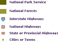 Map legend including highways, national forests, national parks: (13716 bytes)