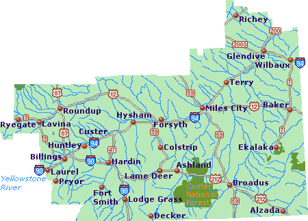 Southeast Montana Cities and Highways Map at GoNorthwest.com