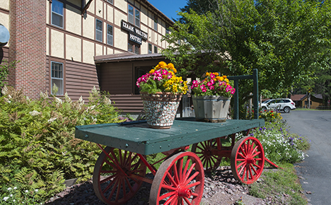 Beautiful flowers on a flatbed wagon in Essex.