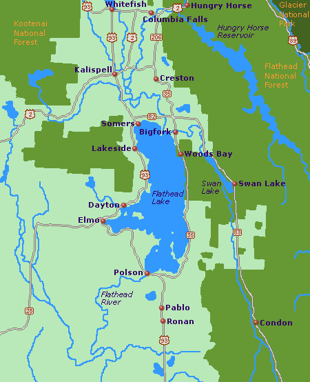 Map at GoNorthwest.com of the Flathead Valley area of Northwest Montana.