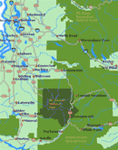 Map by GoNorthwest.com of cities and towns near Mount Rainier National Park.