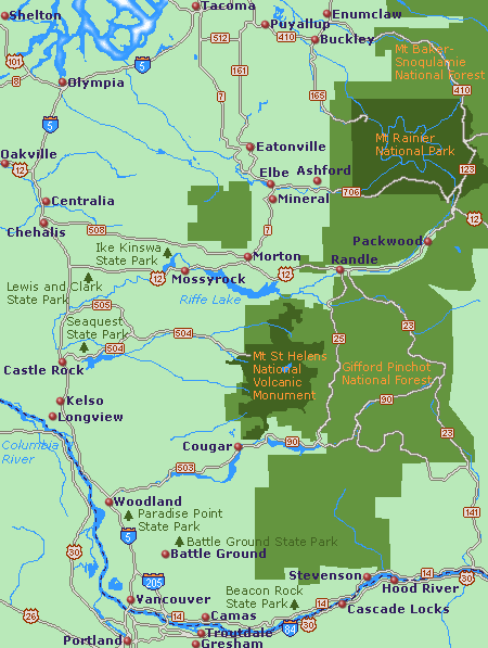 Map of Mount St. Helens National Monument and Vicinity at GoNorthwest.com.