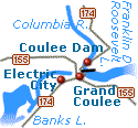 Road routes to Coulee Dam, Washington