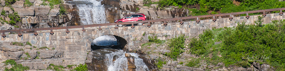 Crossing the waterfall on the Going to the Sun Road