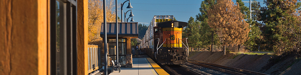 Enlosed train stop and Amtrak in Leavenworth