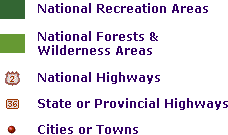 Map legend including highways, national parks, national forests = l(11146 bytes)