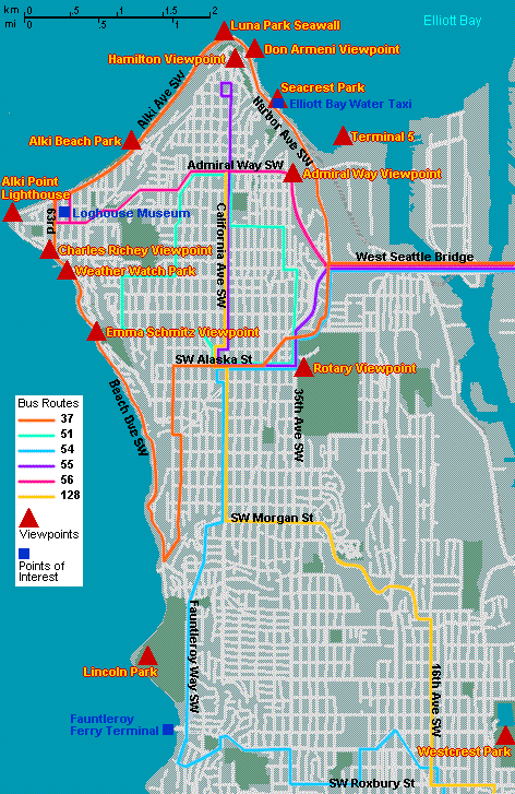 Map of West Seattle Viewpoints